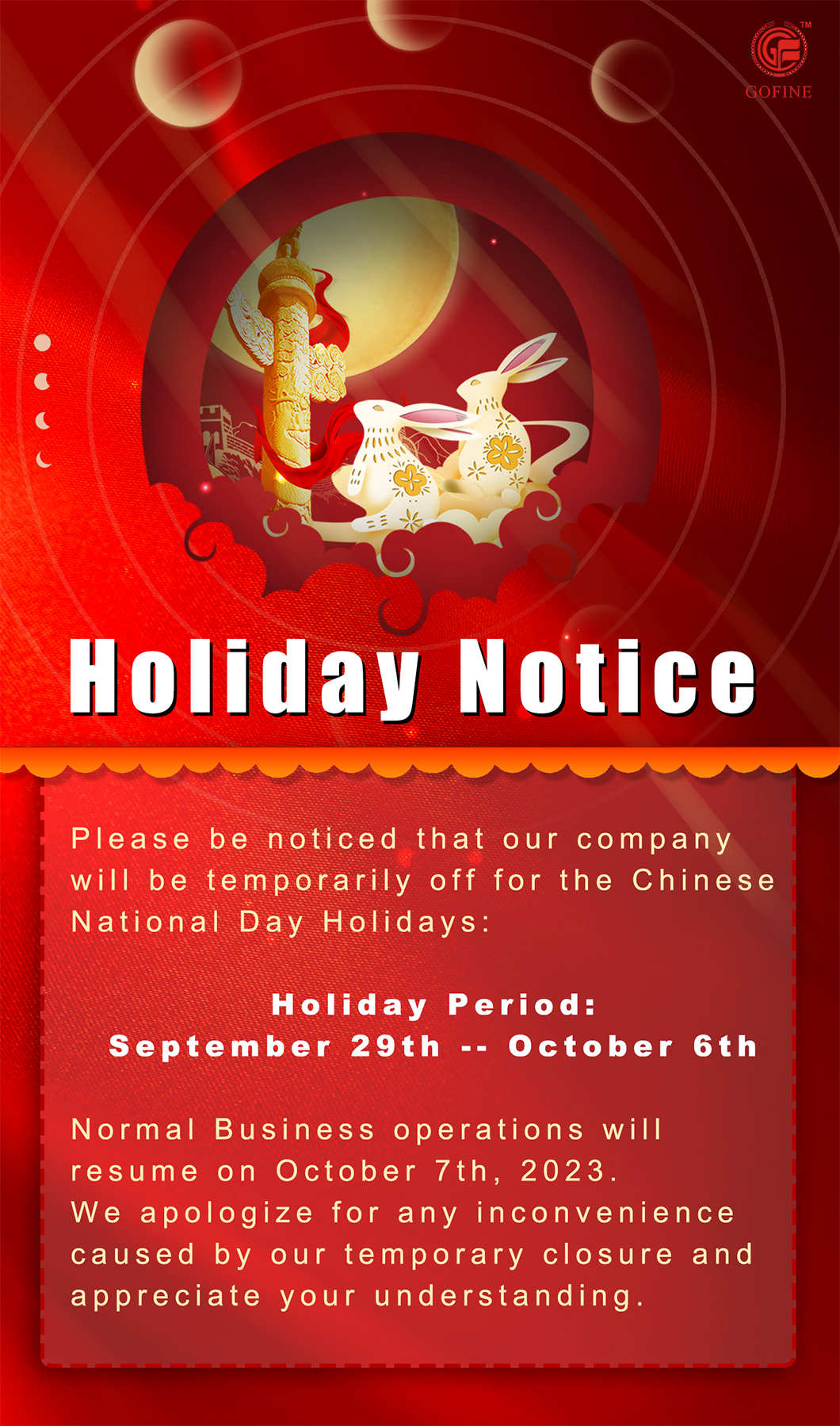 China National Day Holiday Notice