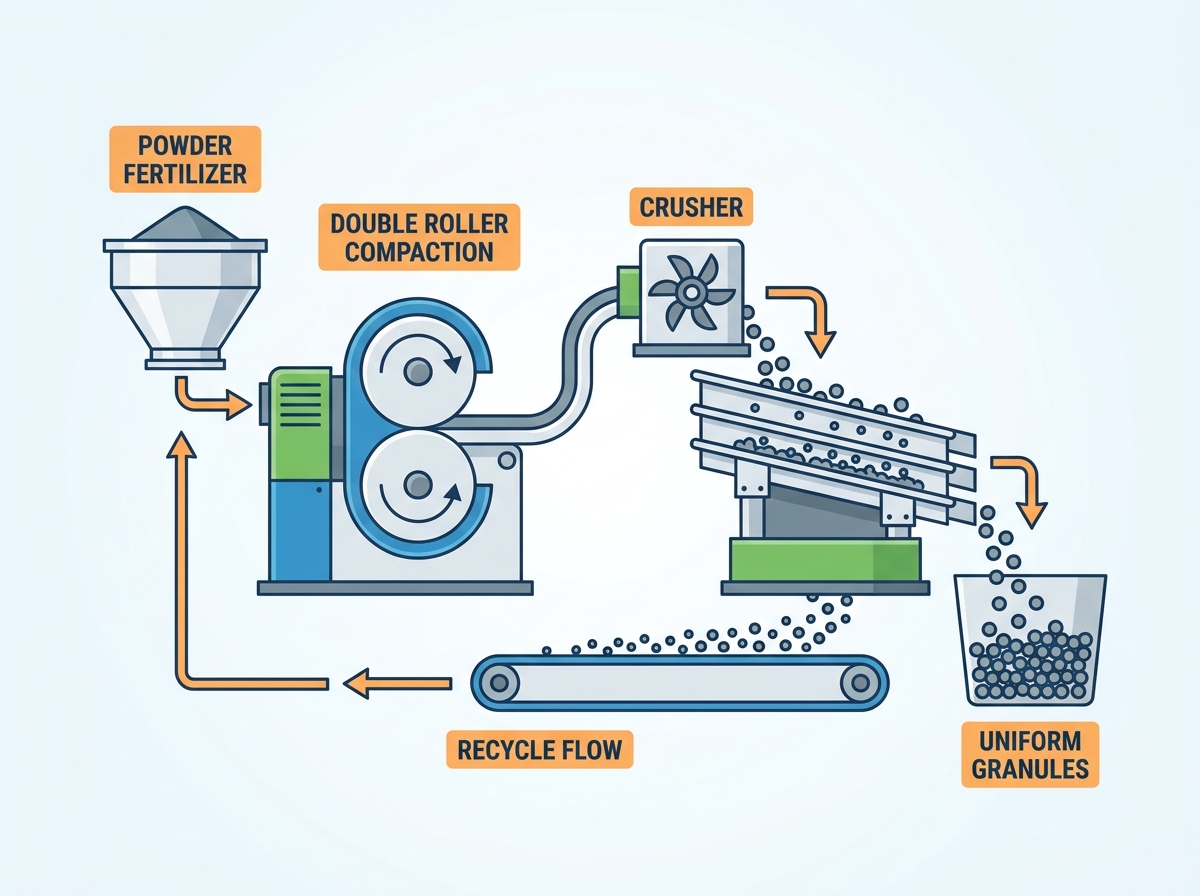 dry powder fertilizer granules processing illustration